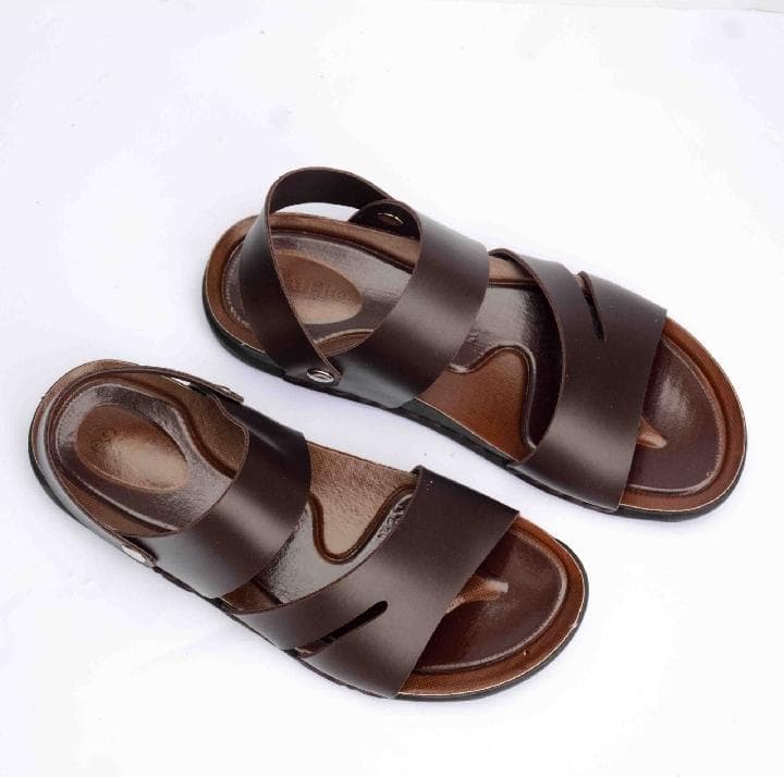Men Brown Synthetic Leather Hoop Sandals
