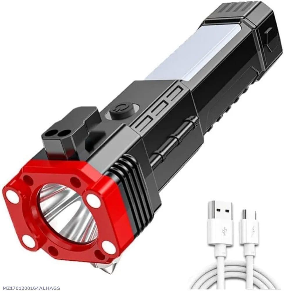 Rechargeable Safety Hammer Flashlight Black ABS