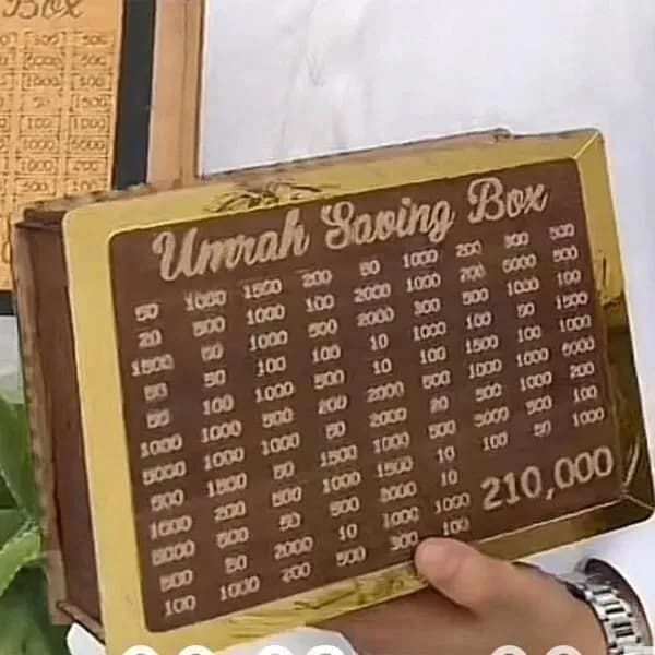 Umrah Saving Box 210000 Rupees Brown Wood