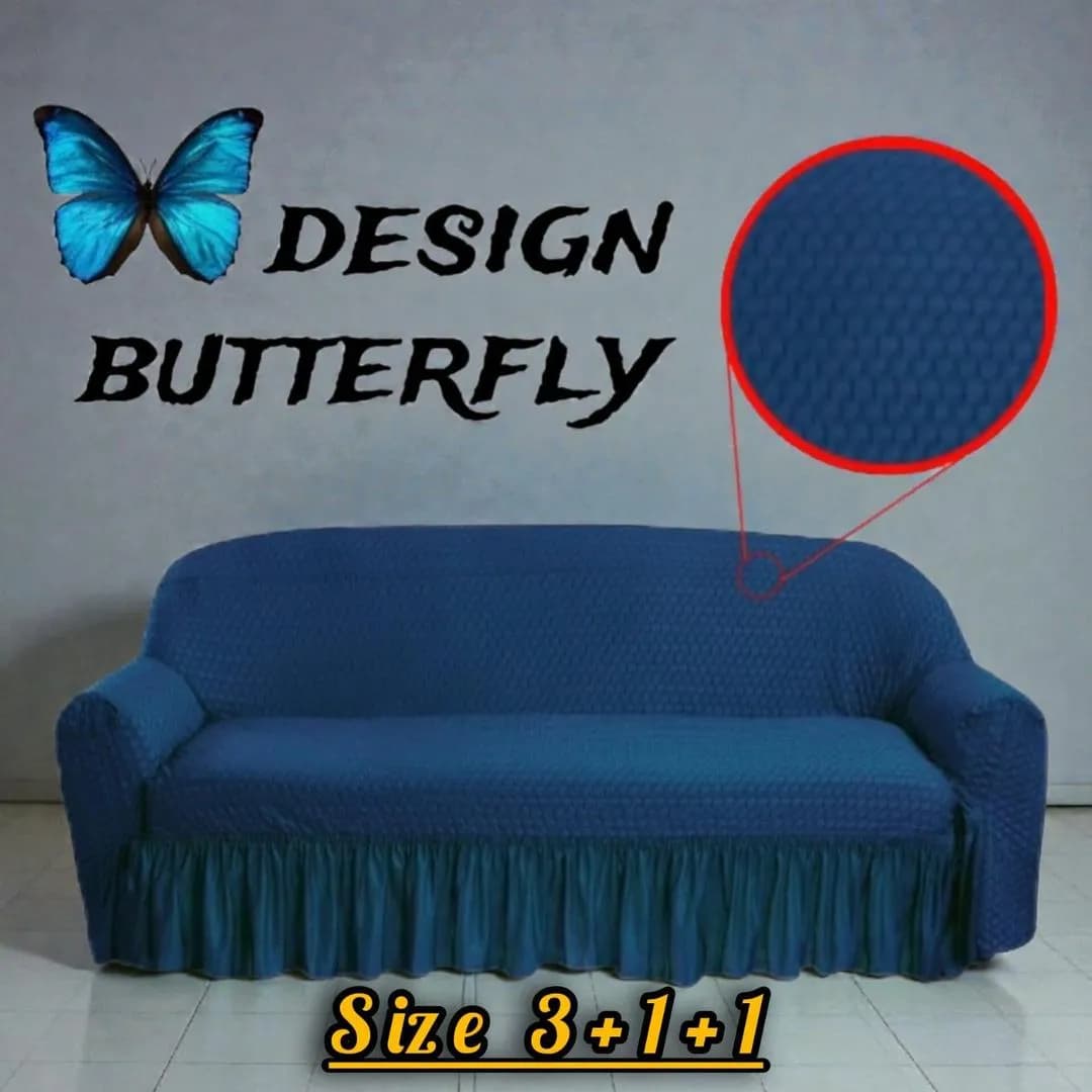 Blue Butterfly Mesh Sofa Cover 5 Seater 311