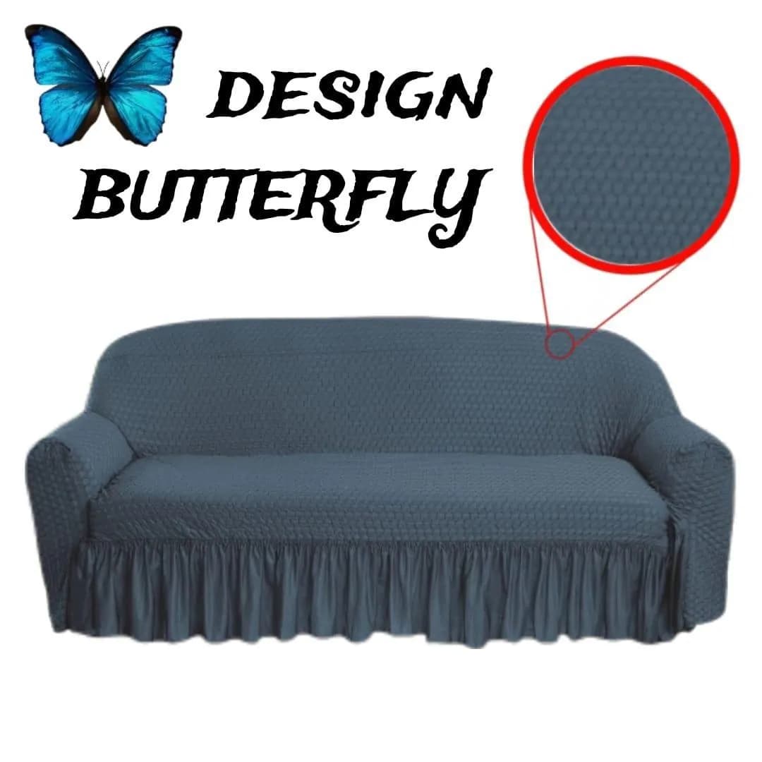 Grey Mesh Textured 5 Seater Butterfly Sofa Cover 3+1+1