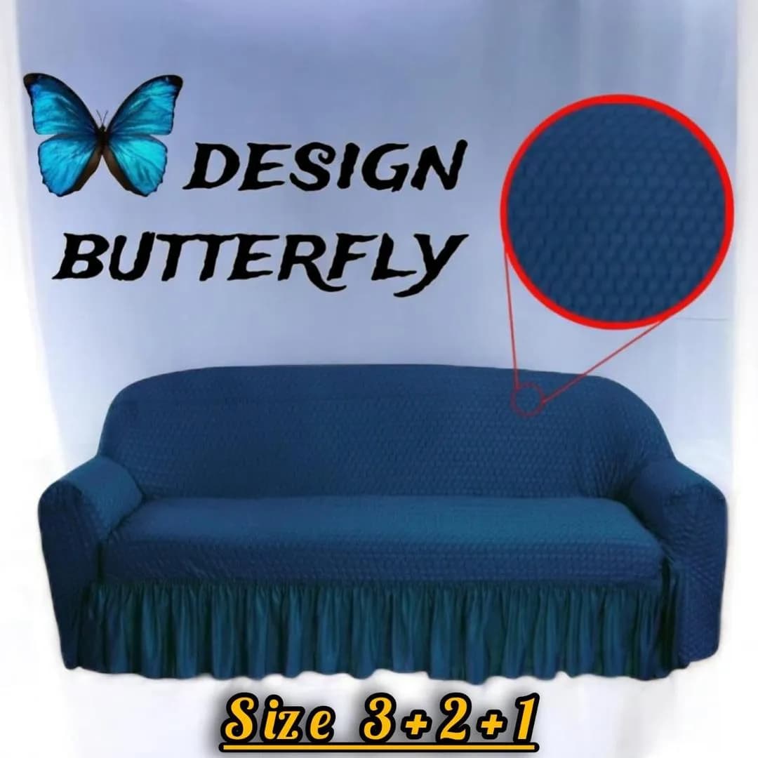 Blue Mesh Textured 6 Seater Butterfly Sofa Cover 3+2+1