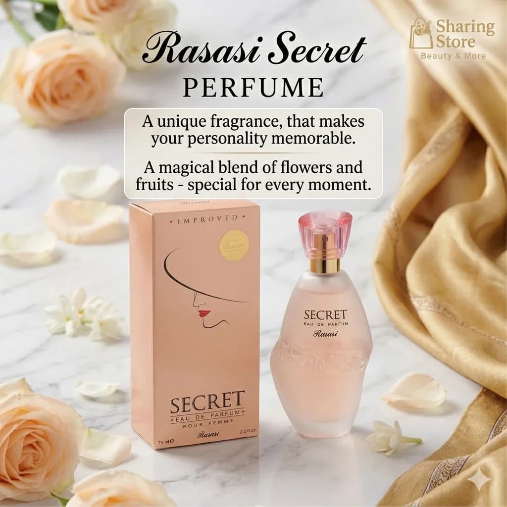 Rasasi Secret Eau de Parfum for Women – Long-Lasting Floral Fragrance, 75ml