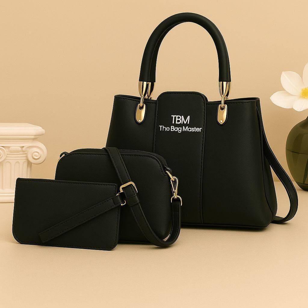 Maroon 3-Piece Rexine Handbag Set for Women