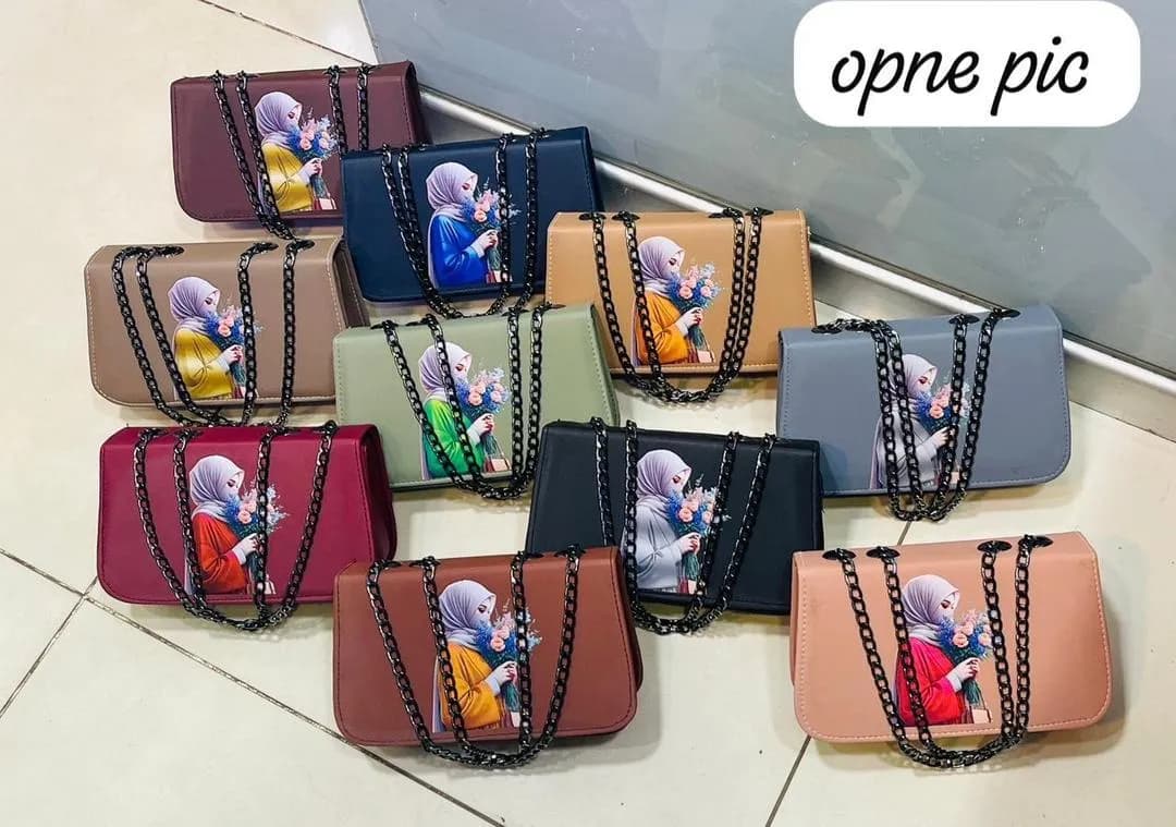 Beige Leather Chain Crossbody Bag for Girls 7x11"