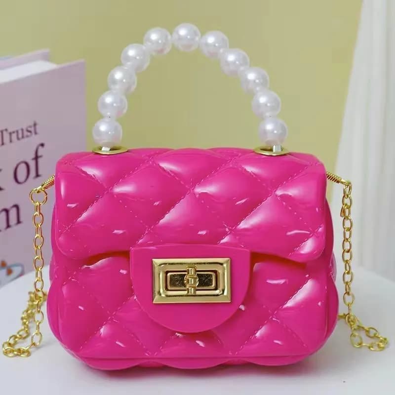 Pink Quilted Pearl Handle Mini Crossbody Bag for Girls
