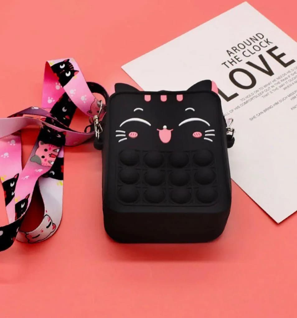 Cat Themed Mini Crossbody Bag for Girls with Pop-It Texture