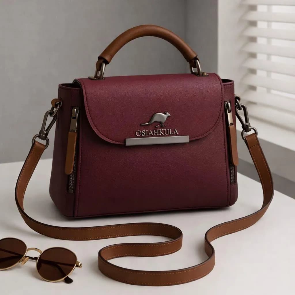 Maroon Shoulder Bag with Leather Strap for Women