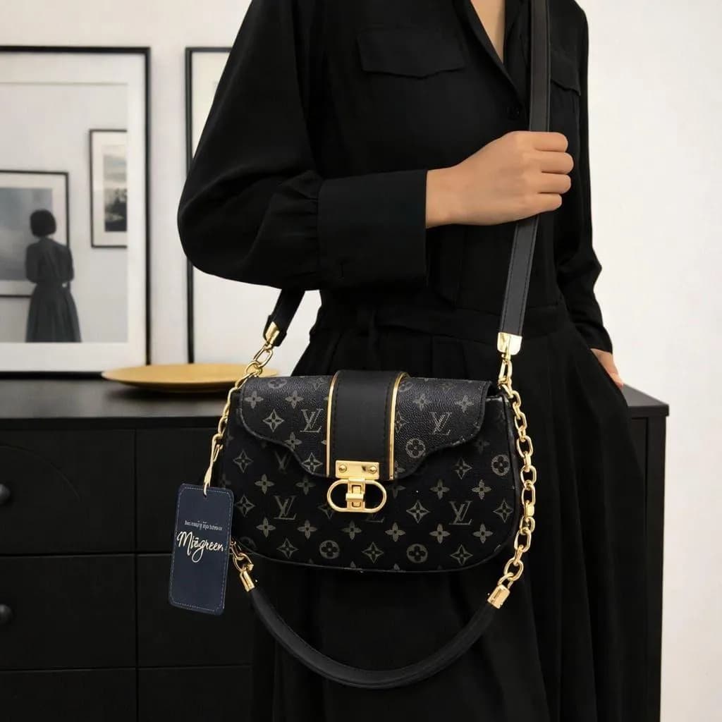 Black Leather Shoulder Bag for Women 6x8 Inches