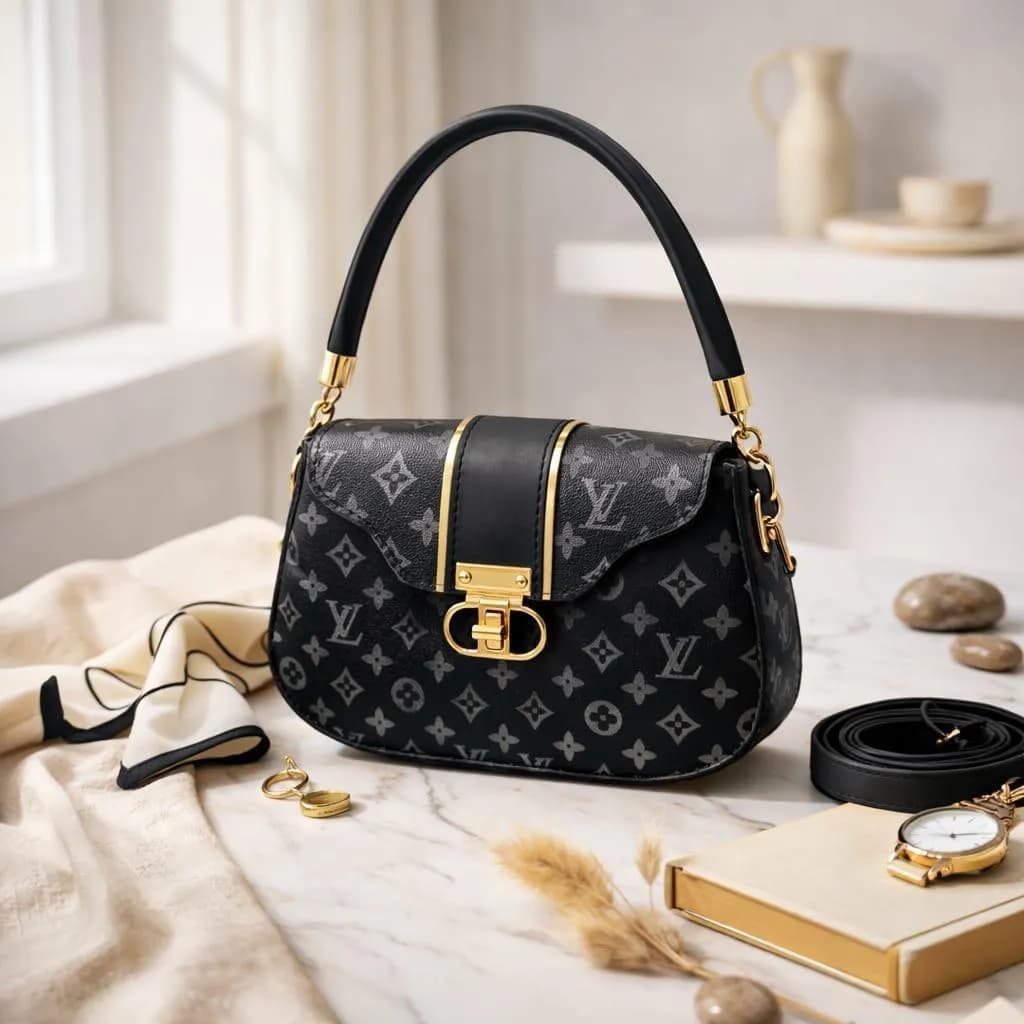 Black Leather Shoulder Bag for Women 6x8 Inches