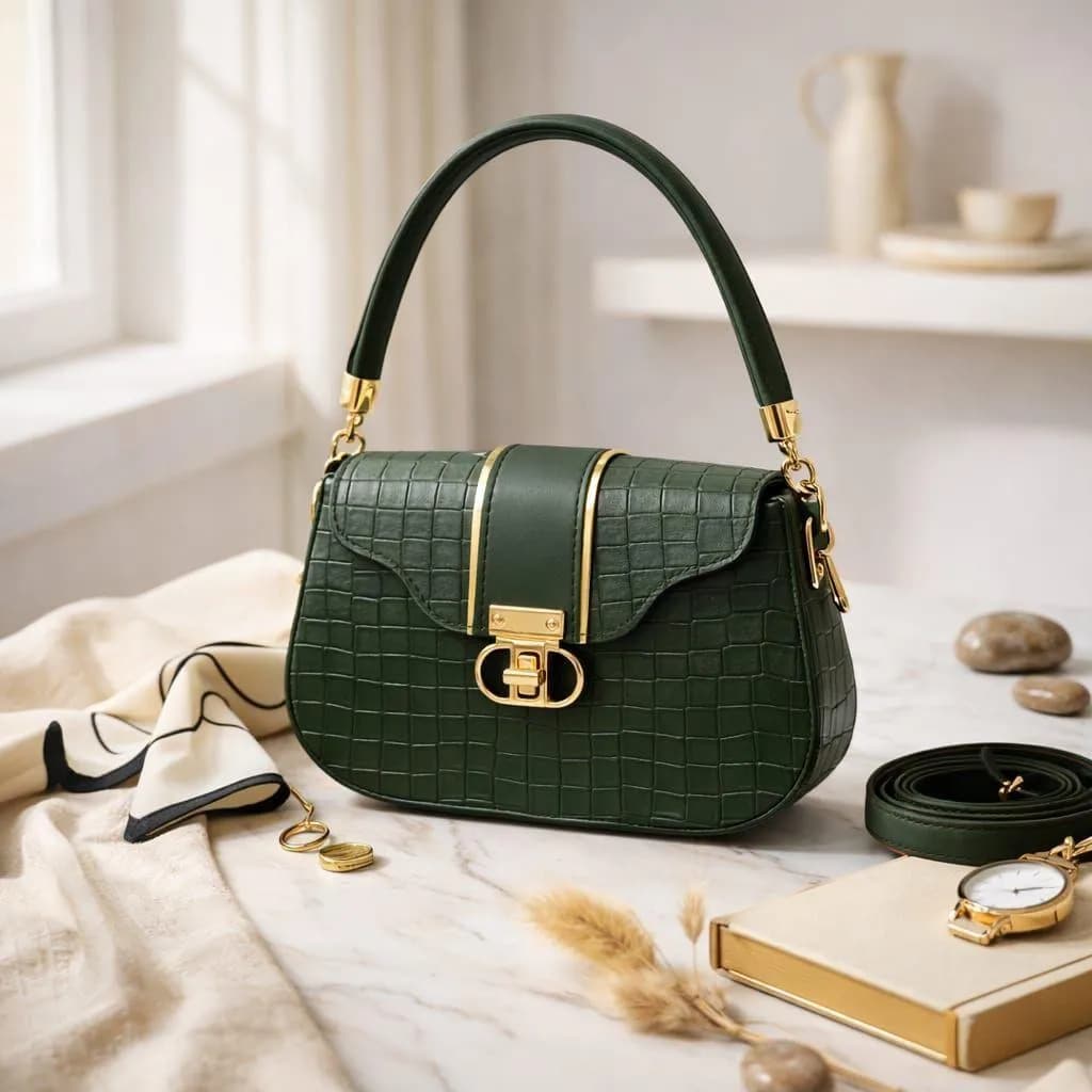 Green Crocodile Chain Shoulder Bag for Women 6x8"