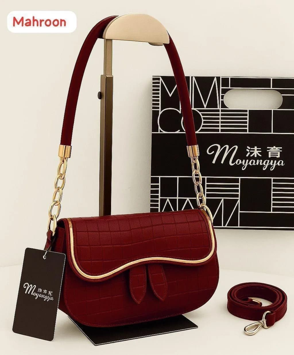 Maroon Leather Shoulder Bag for Girls