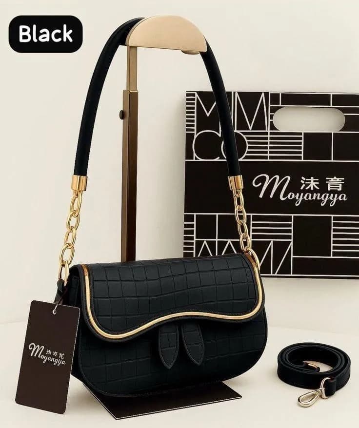 Black Quilted Shoulder Bag with Gold Chain & Strap