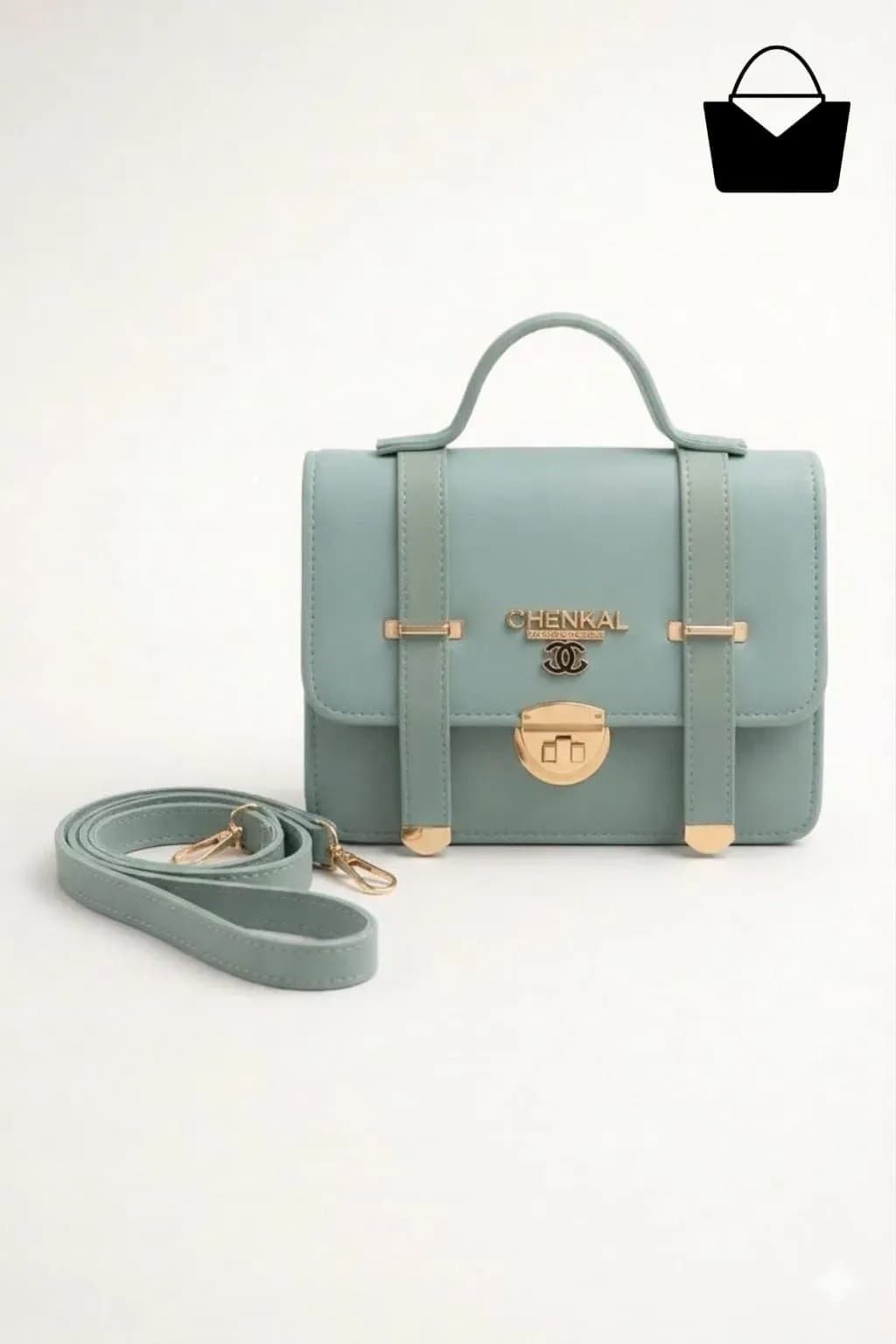 Women's Grey Leather Shoulder Bag with Gold Plated Clasp