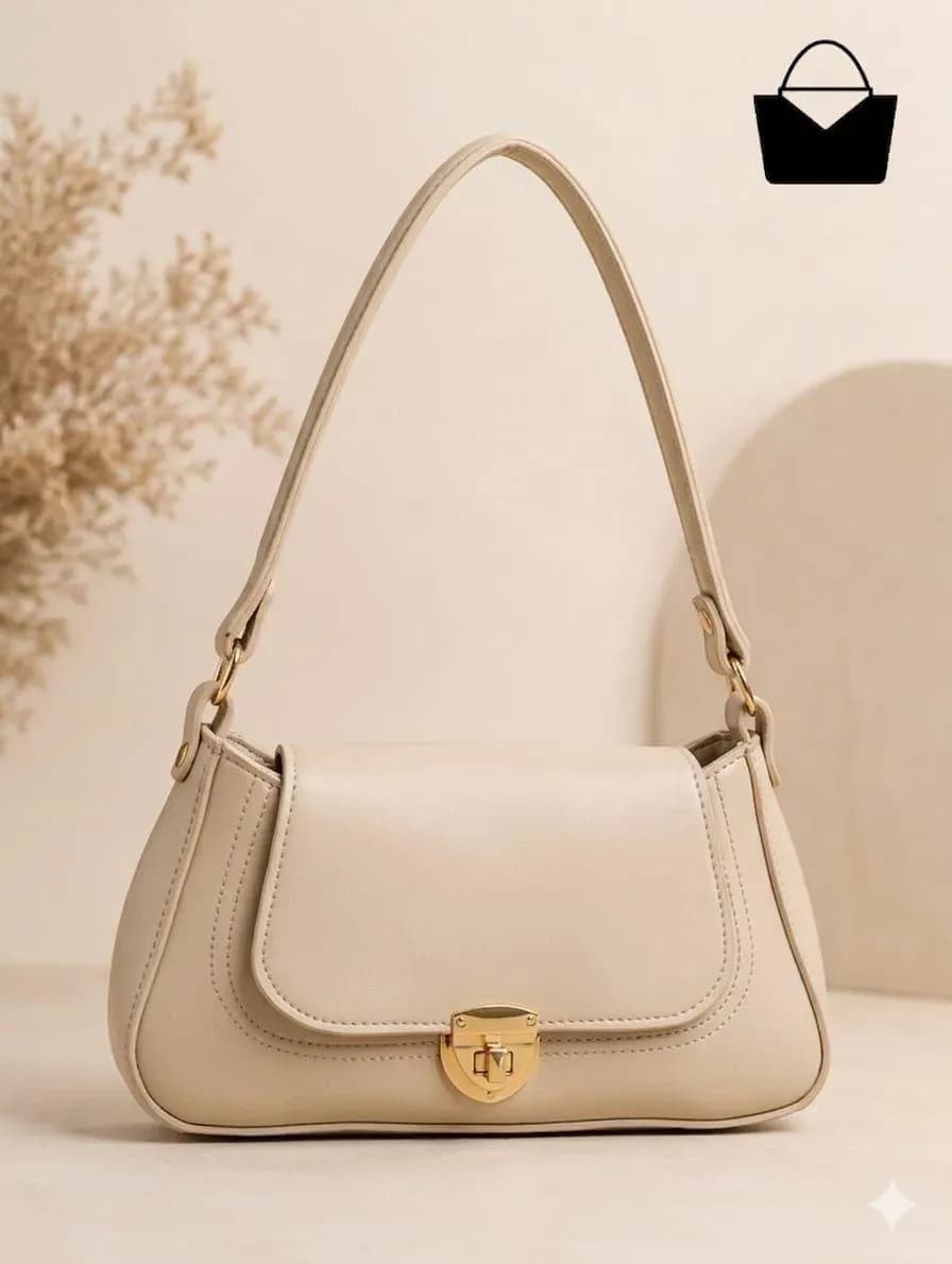 Beige Leather Shoulder Bag for Women