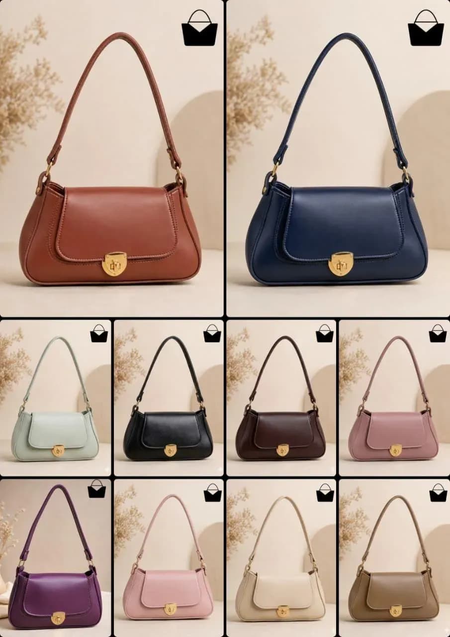 Brown Leather Shoulder Bag with Gold Clasp
