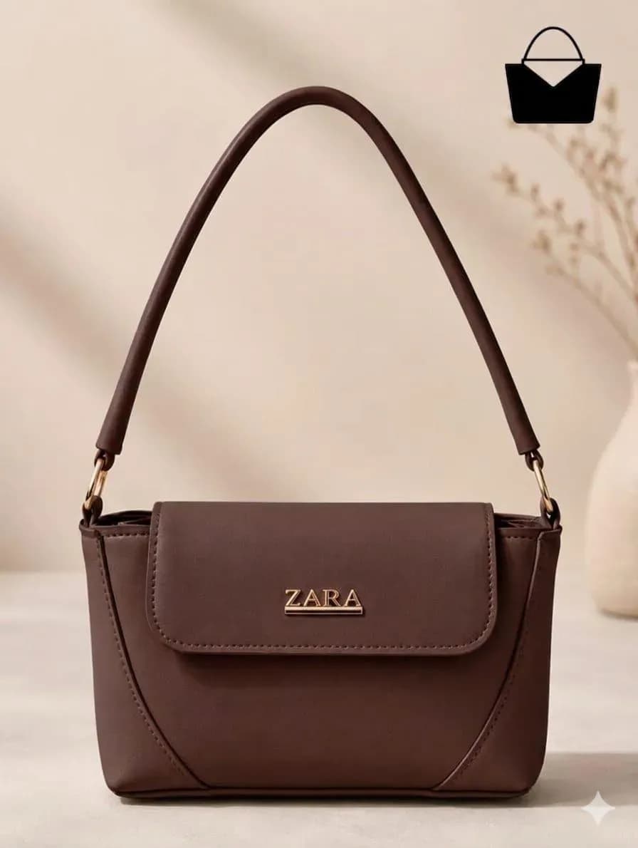 Brown Leather Shoulder Bag for Women - 1 Pc, Plain Design