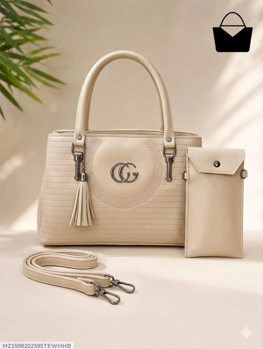 Women's Beige Leather Shoulder Bag with Tassel