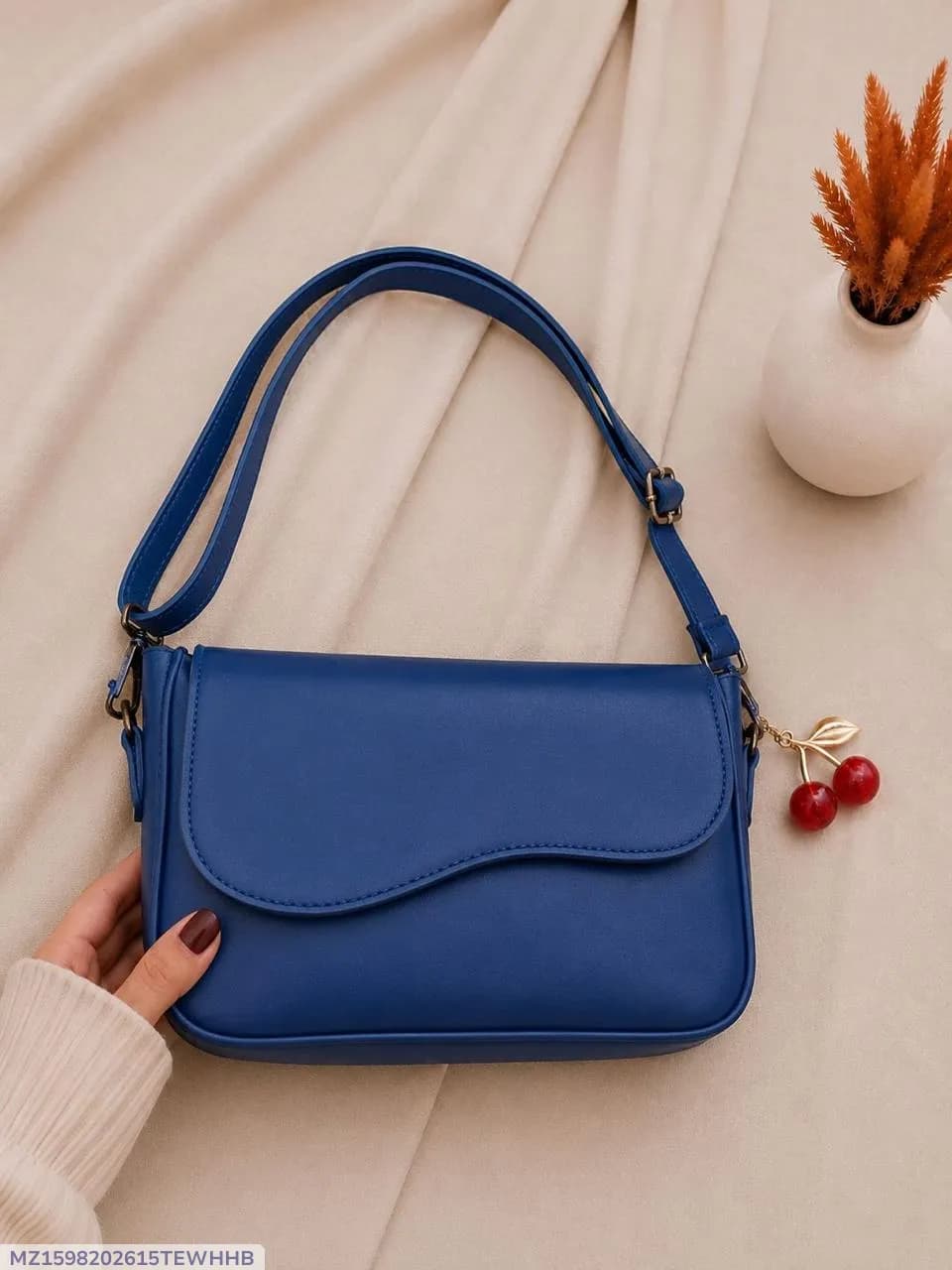 Blue Leather Shoulder Bag for Women
