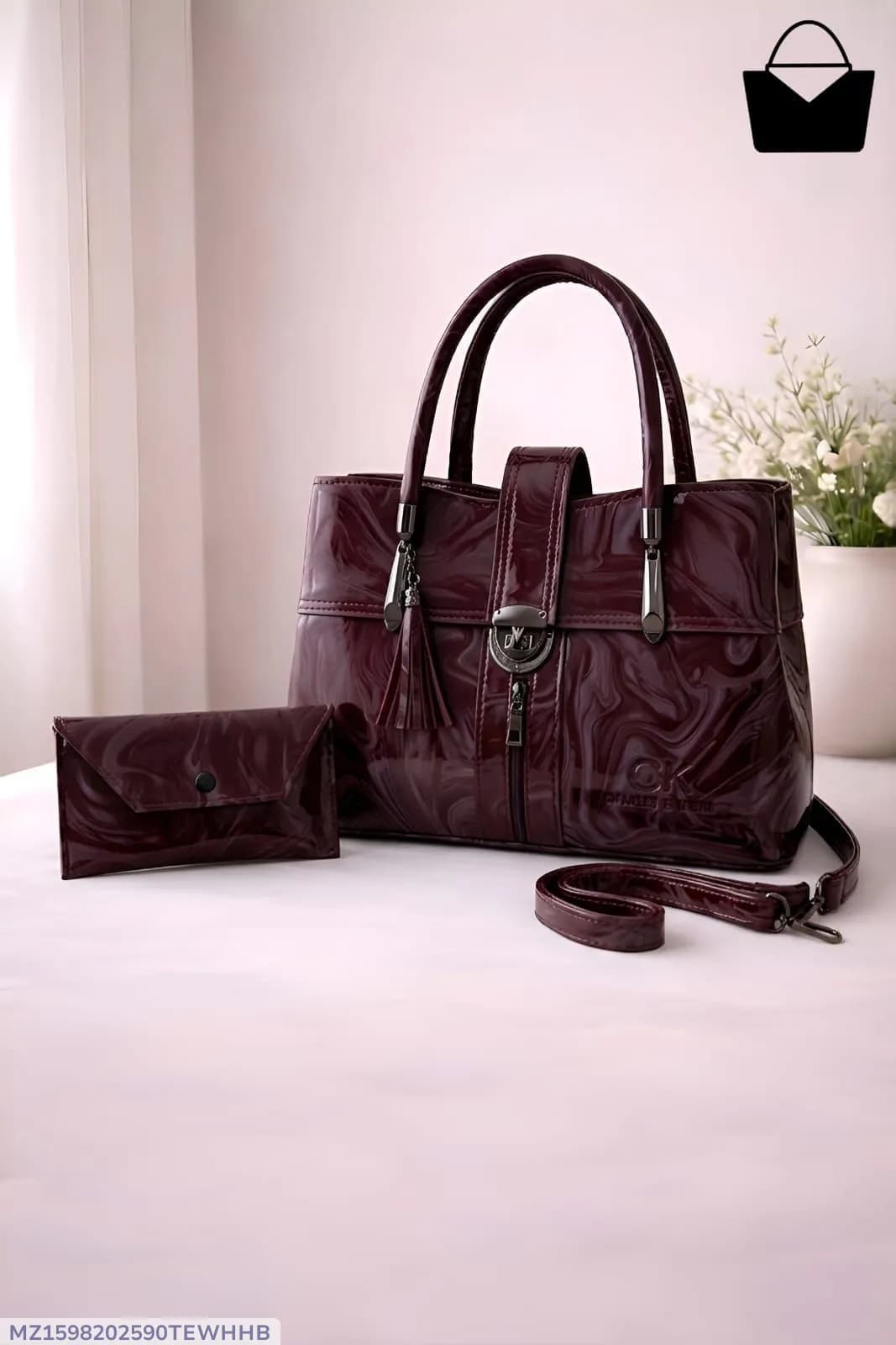 Maroon Leather 2-Piece Women's Handbag Set