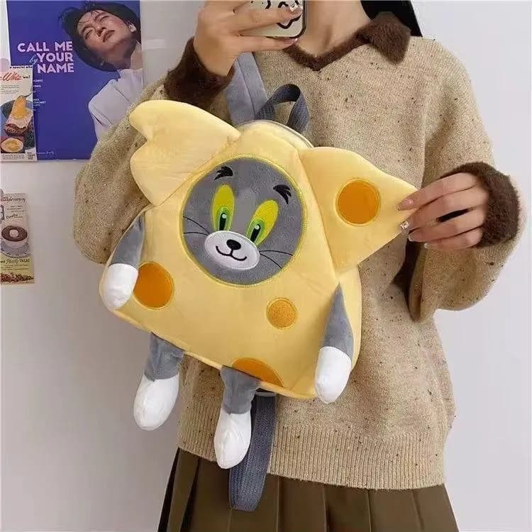 Cute Cartoon Cat Backpack for Kids Yellow Grey