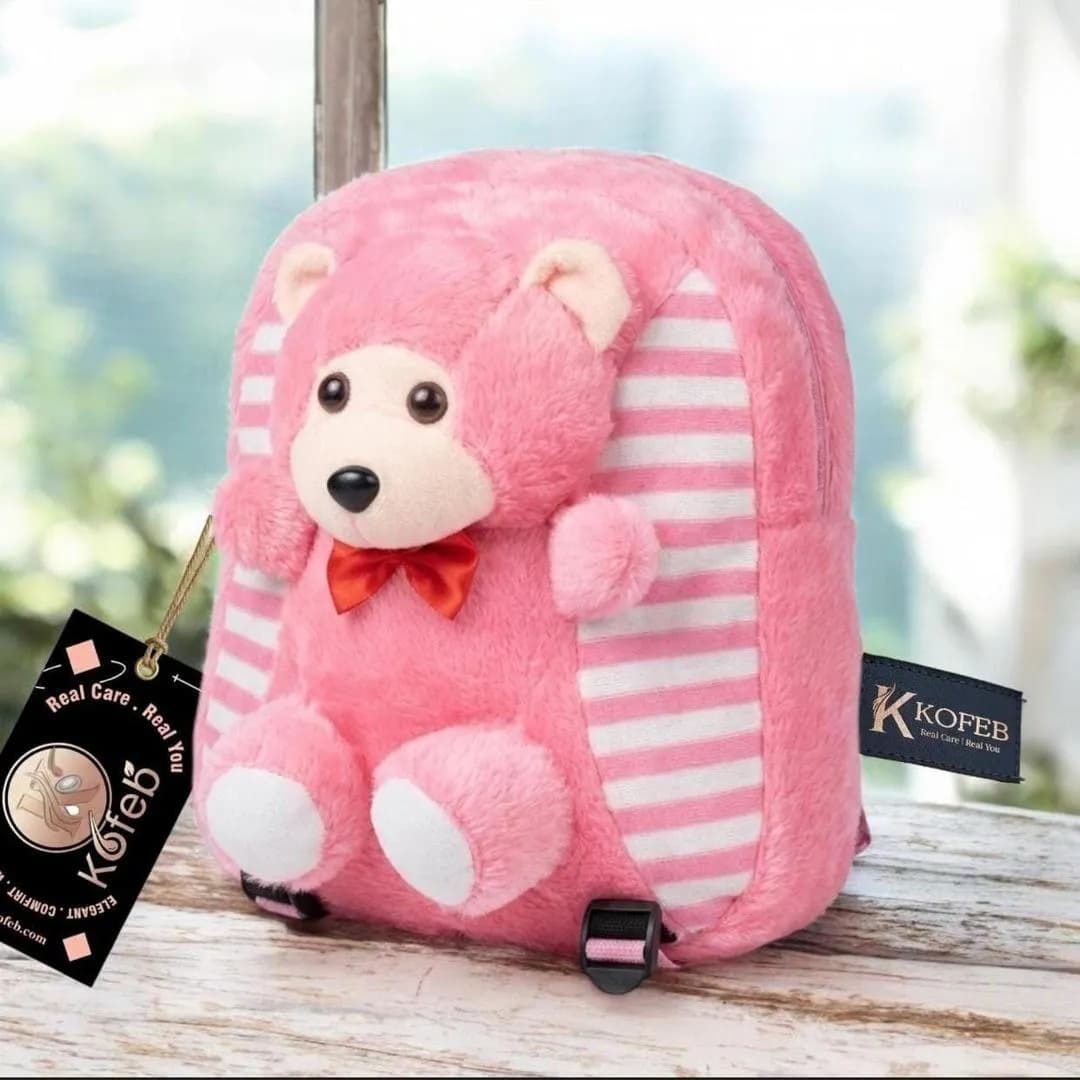 Pink Teddy Bear School Backpack for Boys Girls Cotton