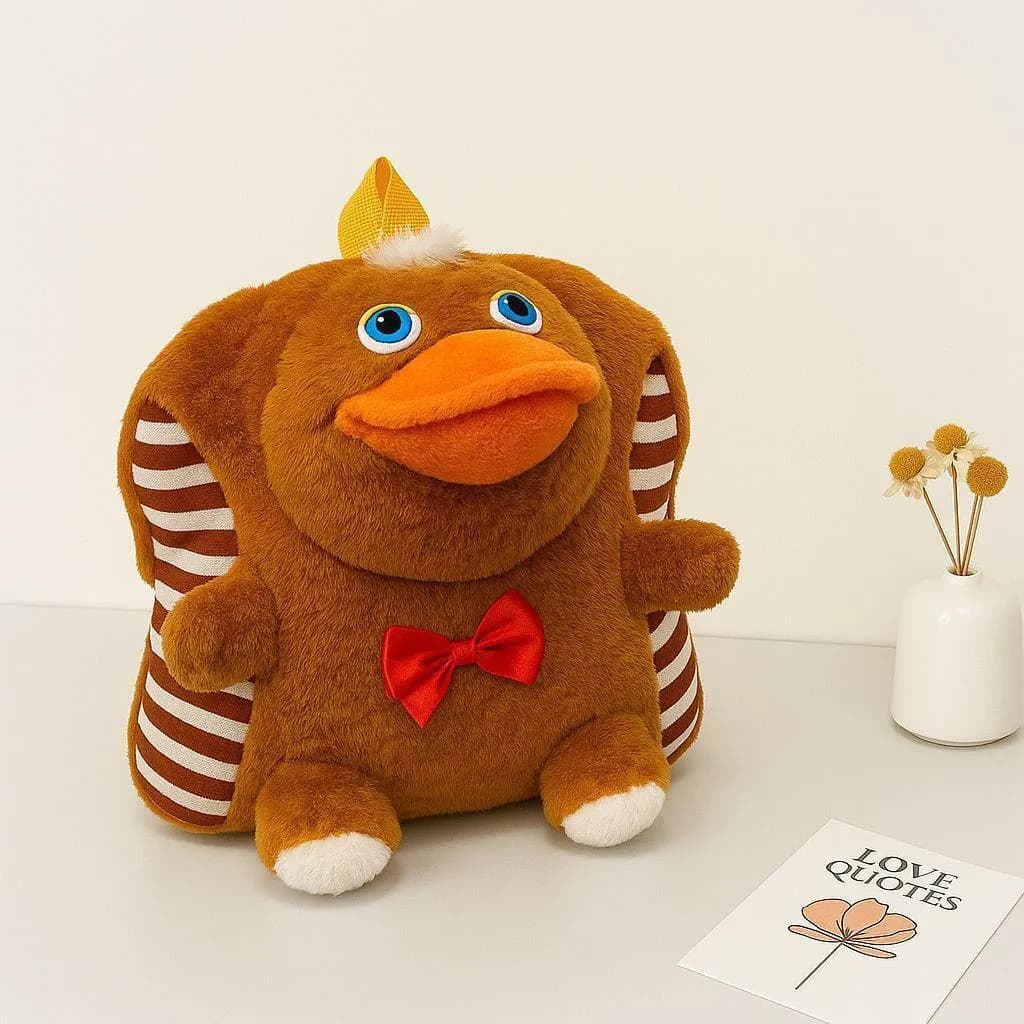 Duck Shape Backpack for Kids Brown with Red Bow