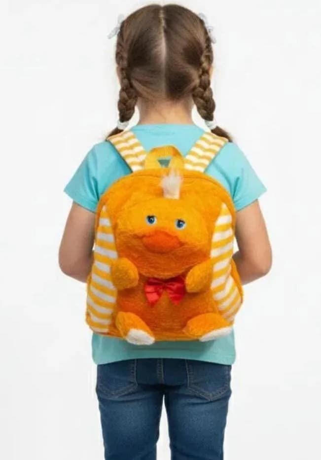 Duck Shape Backpack for Kids Brown with Red Bow