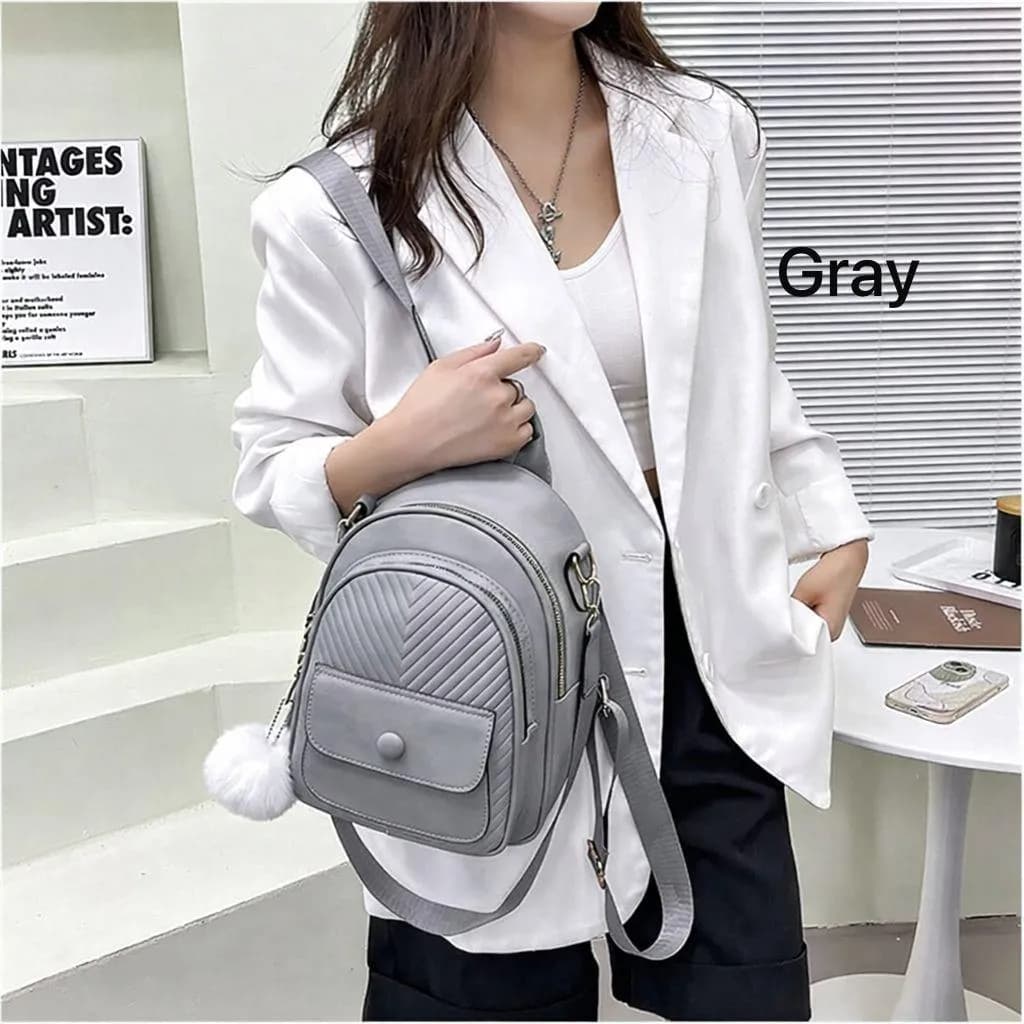 Grey Leather Crossbody Backpack for Girls