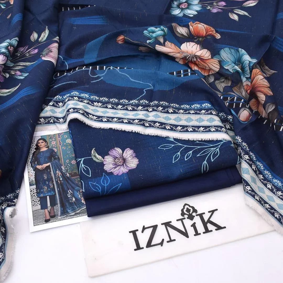 Iz Nik Blue Digital Print Lawn 3Pcs Set