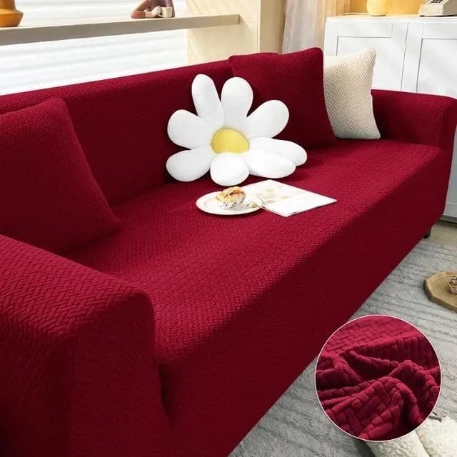 Maroon Velvet Textured 5 Seater Sofa Cover
