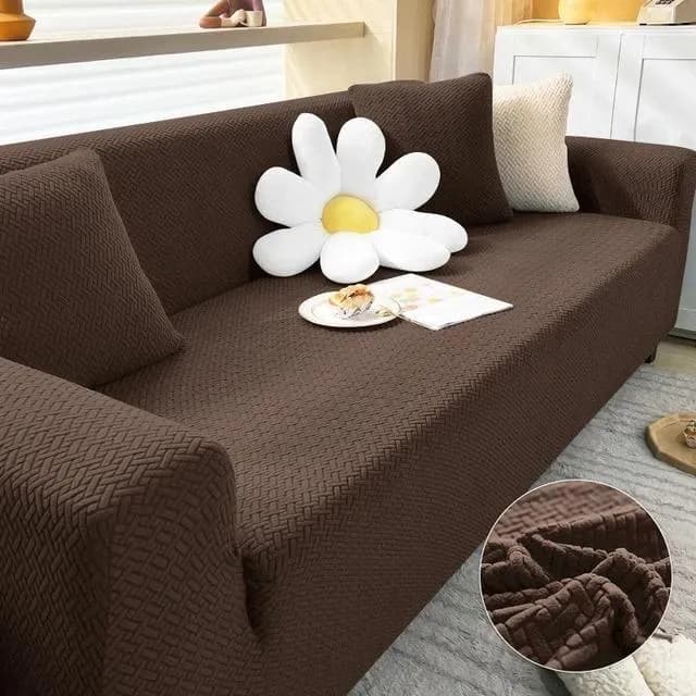 Brown Velvet Textured 5 Seater Sofa Cover