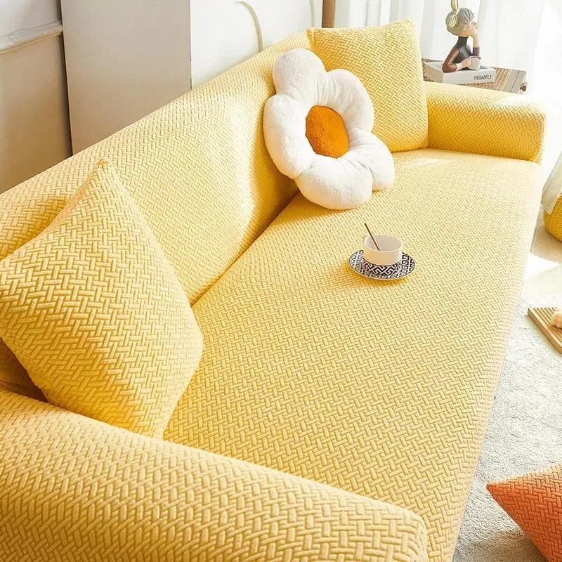 Golden Velvet Textured 5 Seater Sofa Cover