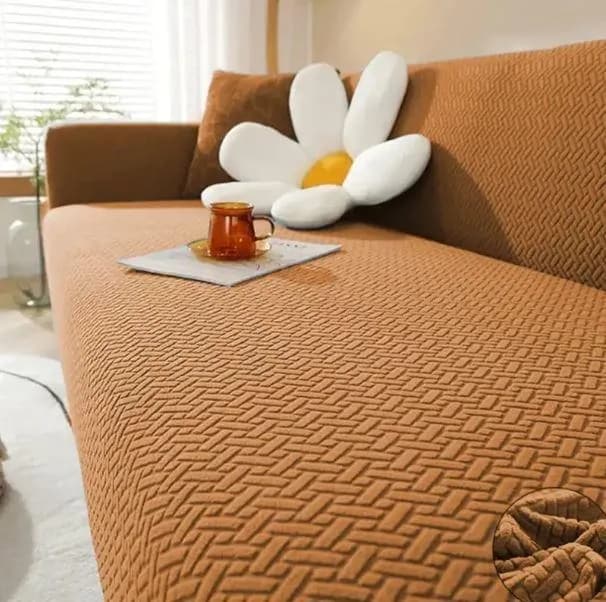Velvet Textured Sofa Cover Mustard 5 Seater