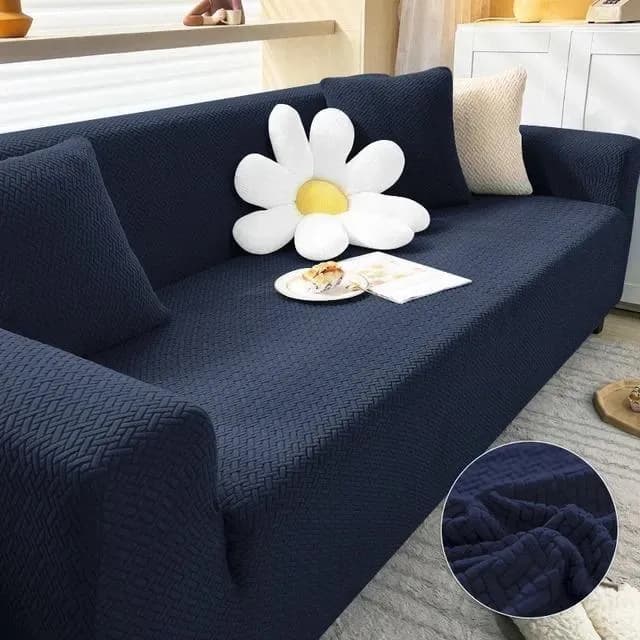 Blue Velvet Textured 5 Seater Sofa Cover