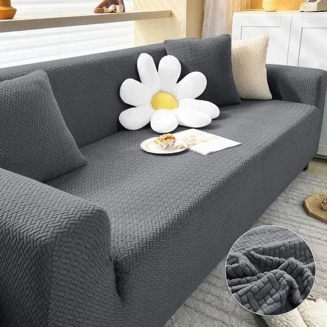 Grey Velvet Textured 5 Seater Sofa Cover