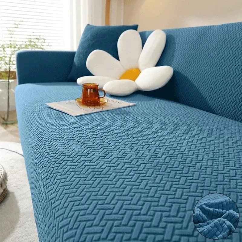 Turquoise Velvet Textured Sofa Cover for 5 Seater