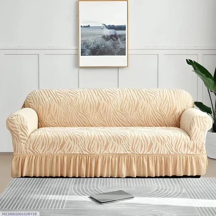 Golden Velvet Textured 5 Seater Sofa Cover