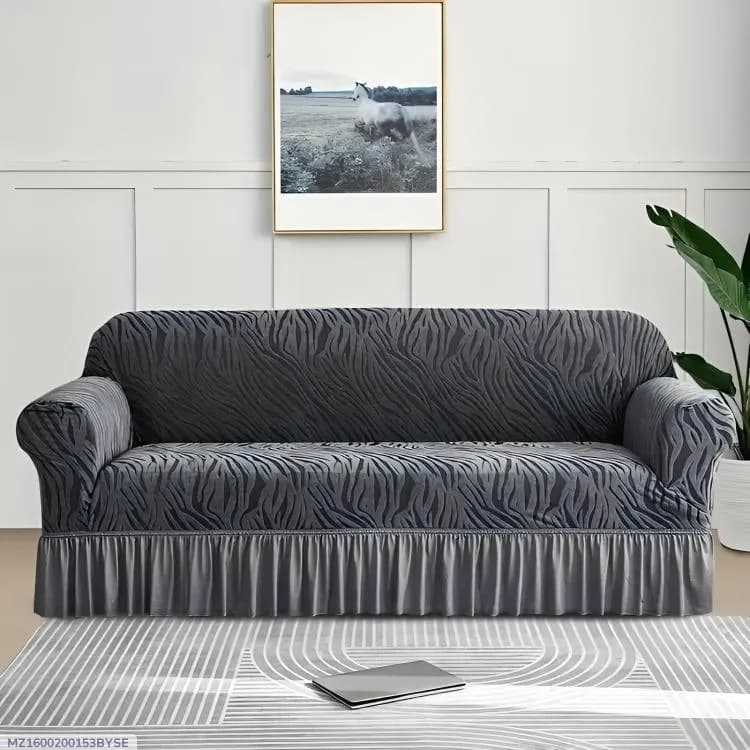 Grey Elastic Sofa Cover for 3 Seater Modern Living Room