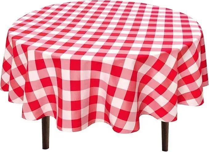 Cotton Round Tablecloth 70" Green White Checkered