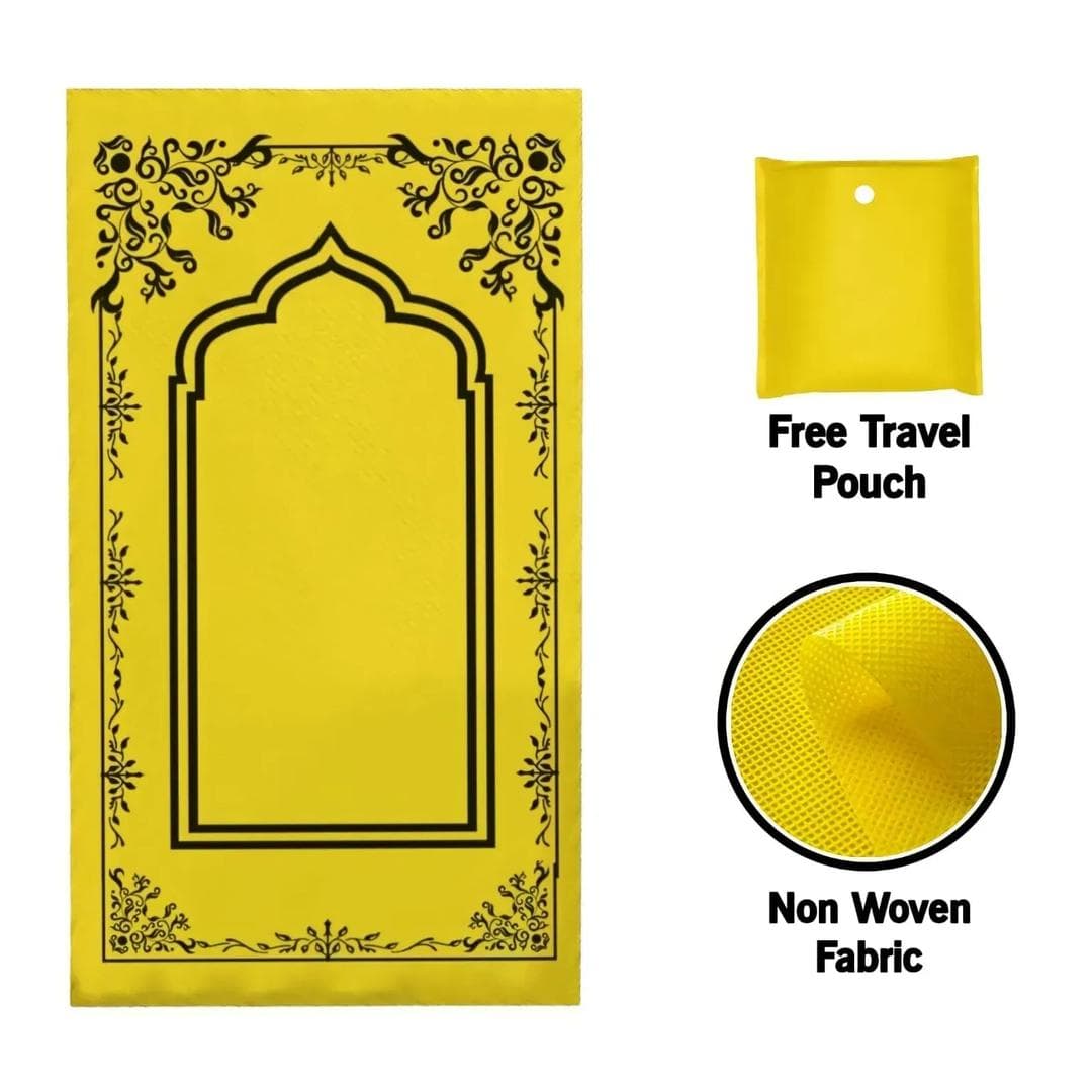 Yellow Non-Woven Prayer Mat with Travel Pouch