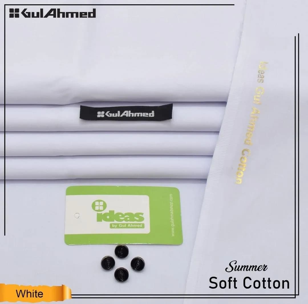 White Soft Cotton Men's Unstitched Suit Gul Ahmed