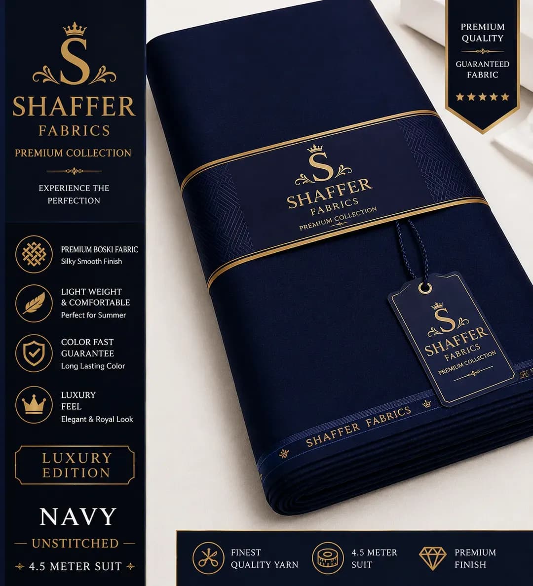 Premium Unstitched Cotton Suit Navy Blue Summer