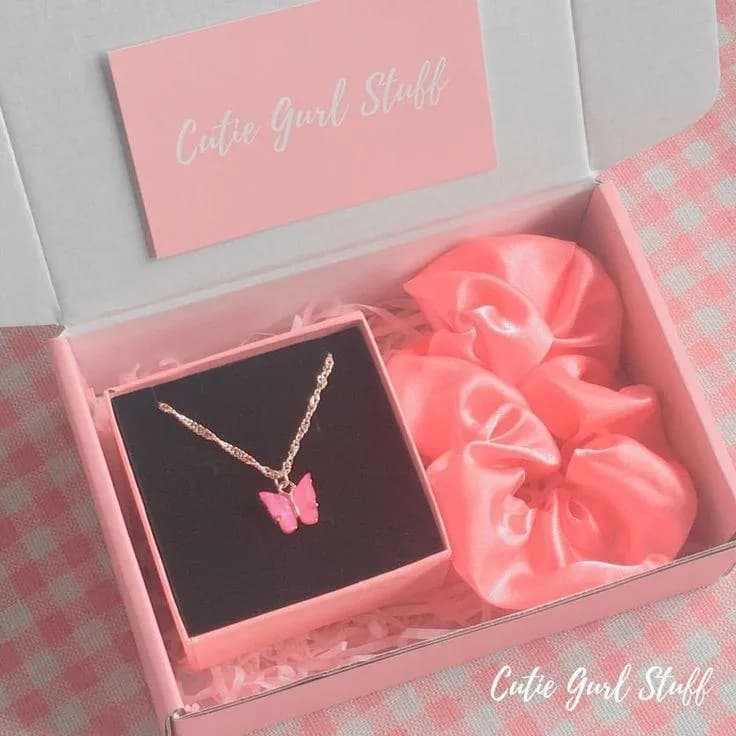 Pink Butterfly Necklace & Scrunchie Set for Girls