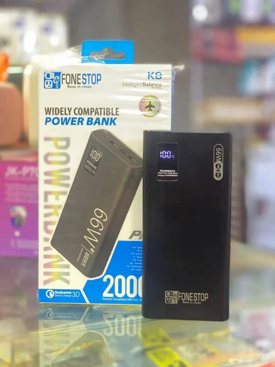 FONESTOP 20000mAh POWER BANK HIGH QUALITY 2 USB PORT 1 TYPE C PORT 1 ANDROID PORT ONLY BLACK COLOR AVAILABLE
