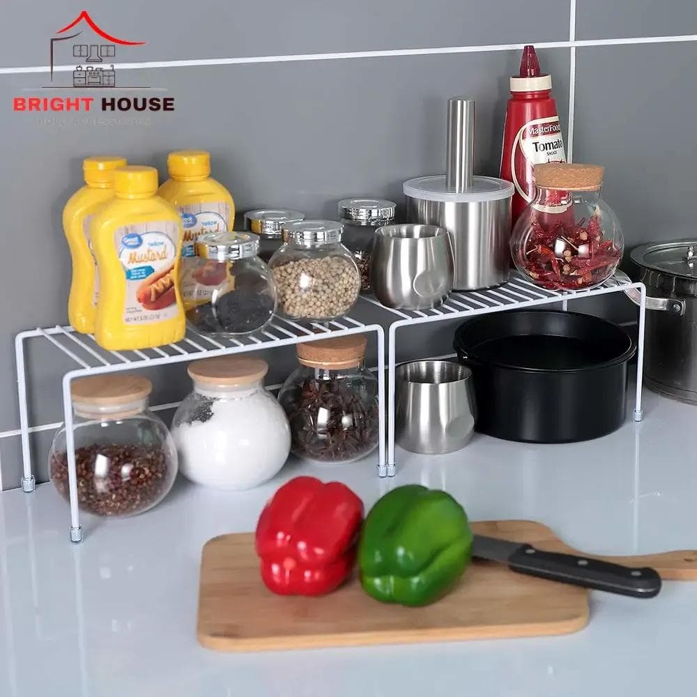 Two Tier Metal Spices Rack White Kitchen Storage