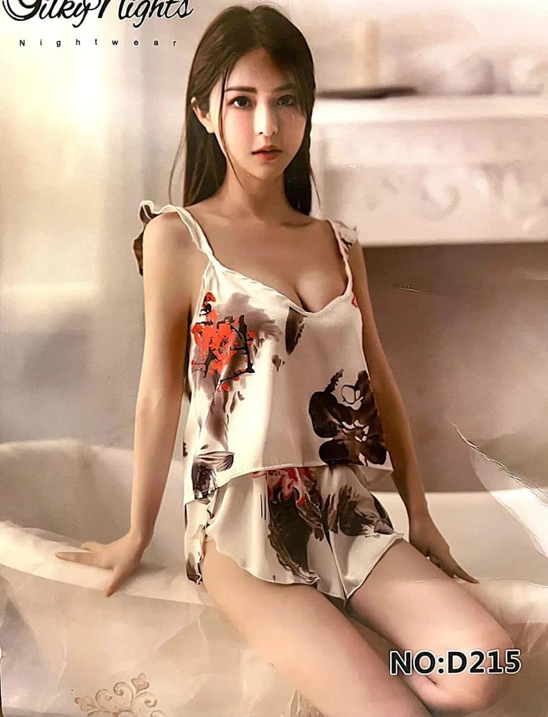 Women Printed Silk Nightwear Set Floral Design