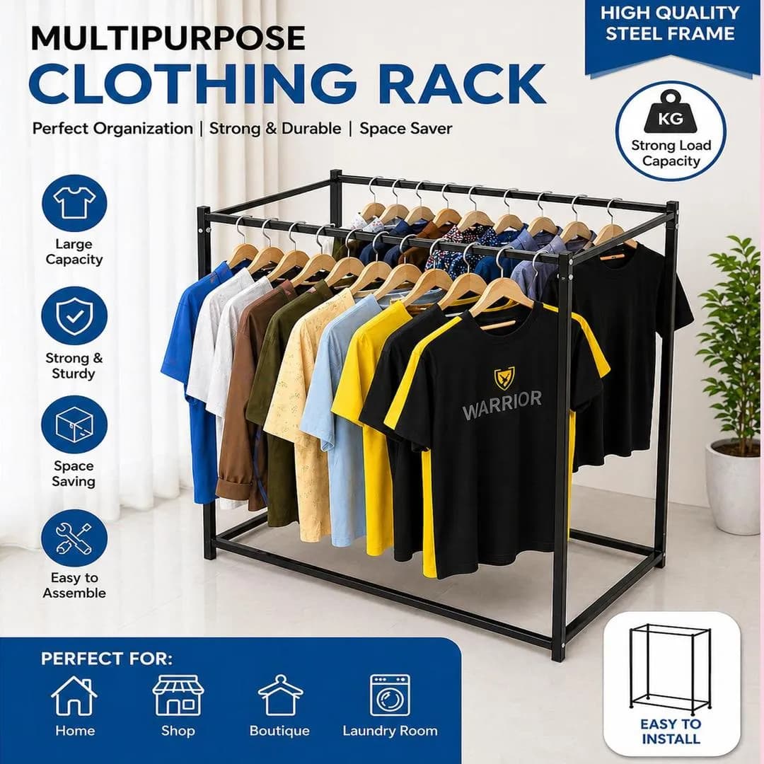 Black Iron Multipurpose Clothing Rack with Clips