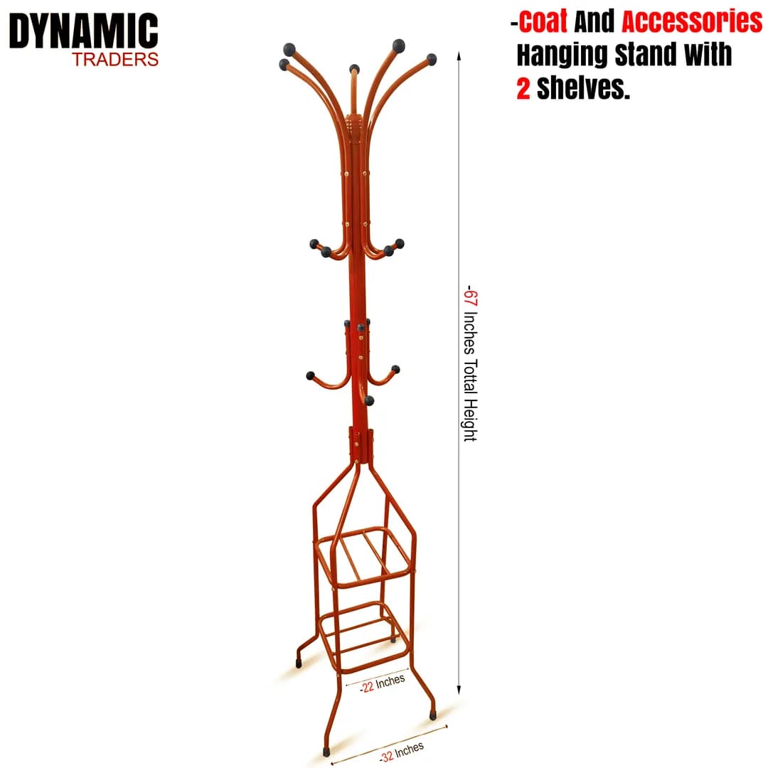 Iron Hanging Clothes Stand Red Orange 47"