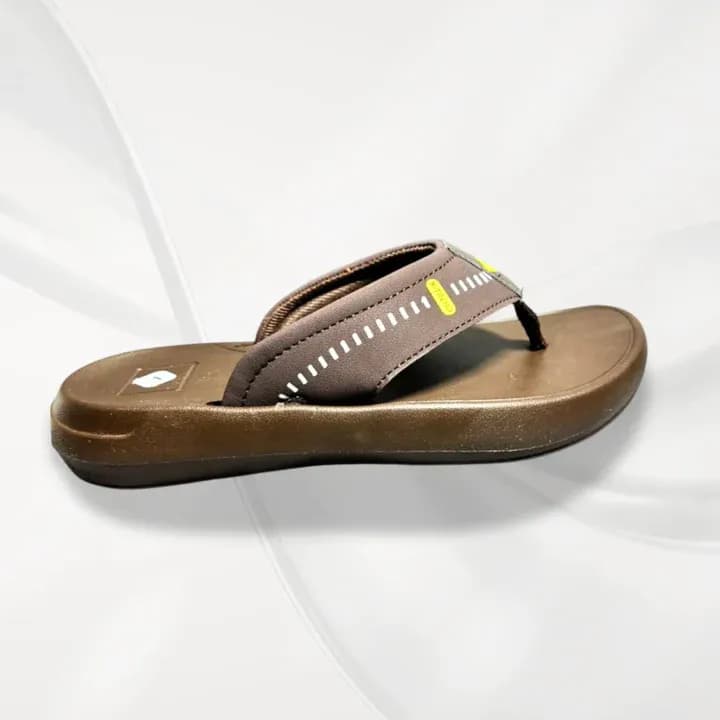 Men Brown Microfiber Slide Slippers with Hook & Loop Strap